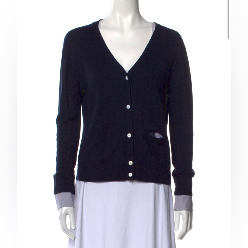 Band of Outsiders Cashmere and Silk V-Neck Boyfriend Cardigan Navy Size XL